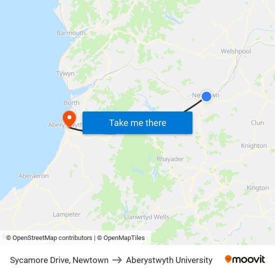 Sycamore Drive, Newtown to Aberystwyth University map