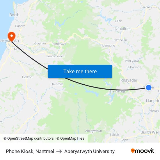 Phone Kiosk, Nantmel to Aberystwyth University map