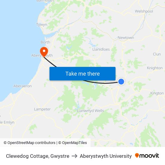 Clewedog Cottage, Gwystre to Aberystwyth University map