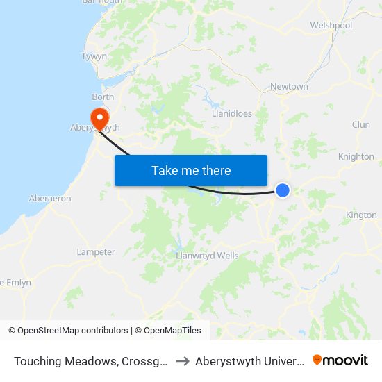 Touching Meadows, Crossgates to Aberystwyth University map