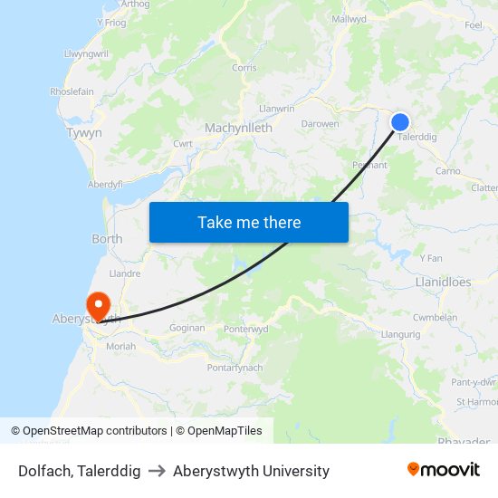 Dolfach to Aberystwyth University map