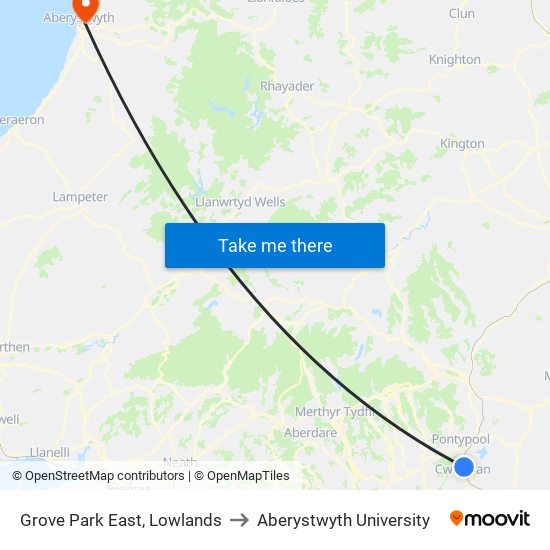 Grove Park East, Lowlands to Aberystwyth University map