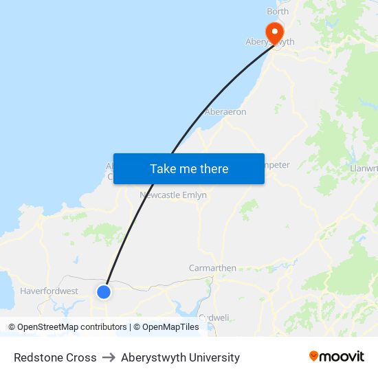 Redstone Cross to Aberystwyth University map