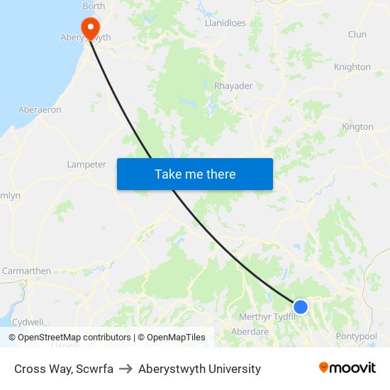 Cross Way, Scwrfa to Aberystwyth University map