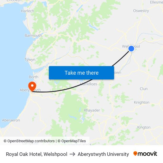 Royal Oak Hotel, Welshpool to Aberystwyth University map