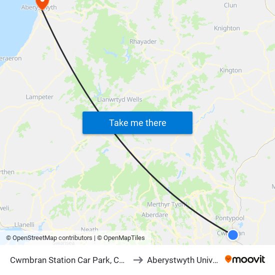 Cwmbran Station Car Park, Cwmbran to Aberystwyth University map