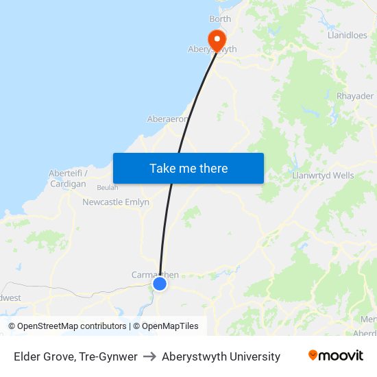 Elder Grove, Tre-Gynwer to Aberystwyth University map