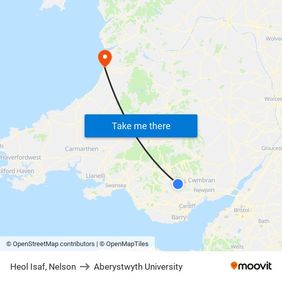 Heol Isaf, Nelson to Aberystwyth University map