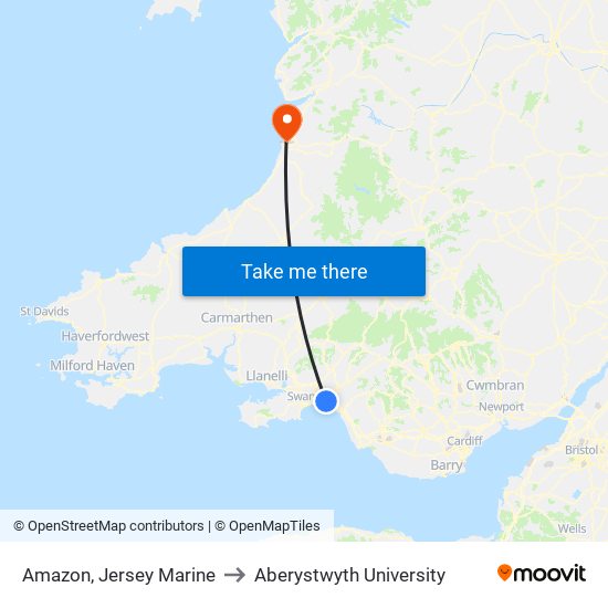 Amazon, Jersey Marine to Aberystwyth University map