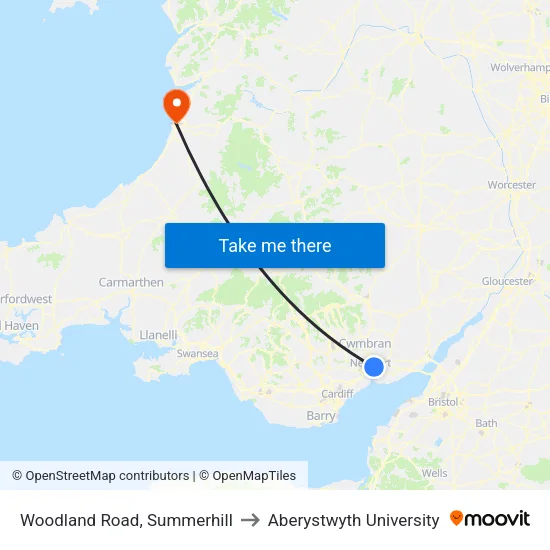 Woodland Road, Summerhill to Aberystwyth University map