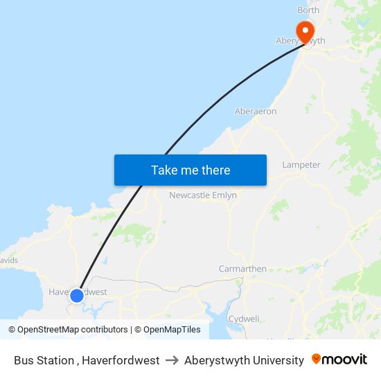 Bus Station , Haverfordwest to Aberystwyth University map