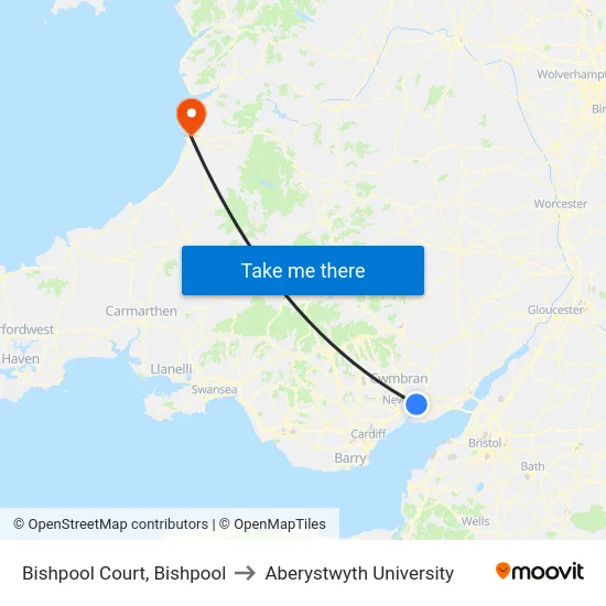 Bishpool Court, Bishpool to Aberystwyth University map