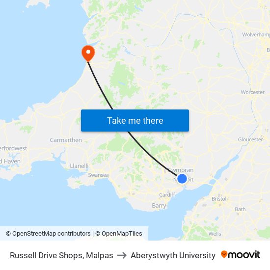 Russell Drive Shops, Malpas to Aberystwyth University map