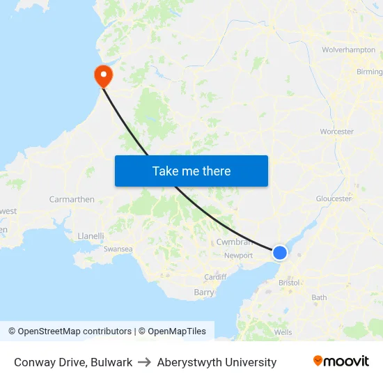 Conway Drive, Bulwark to Aberystwyth University map