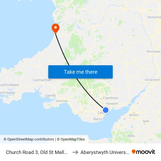 Church Road 3, Old St Mellons to Aberystwyth University map