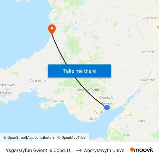 Ysgol Gyfun Gwent Is Coed, Duffryn to Aberystwyth University map
