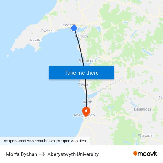 Morfa Bychan to Aberystwyth University map