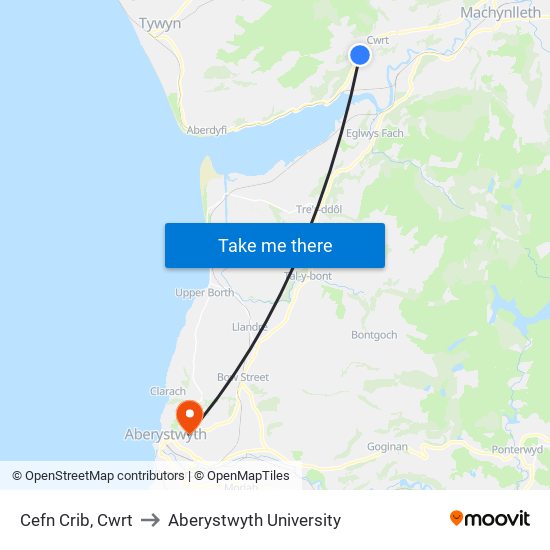 Cefn Crib, Frongoch to Aberystwyth University map