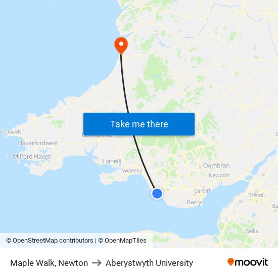 Maple Walk, Newton to Aberystwyth University map