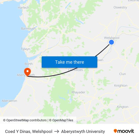 Coed Y Dinas, Welshpool to Aberystwyth University map