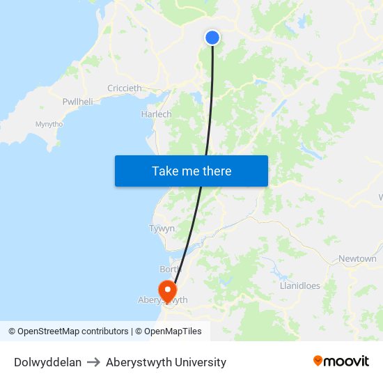 Dolwyddelan to Aberystwyth University map