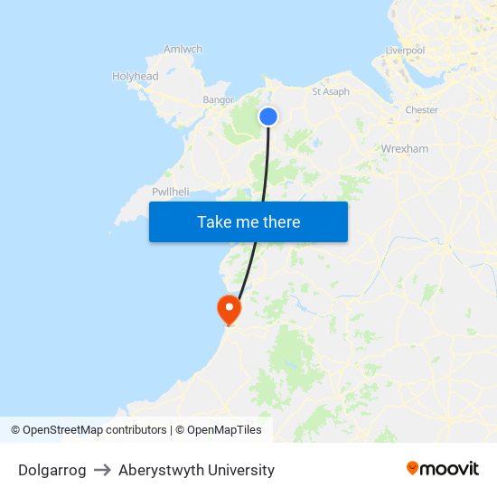 Dolgarrog to Aberystwyth University map