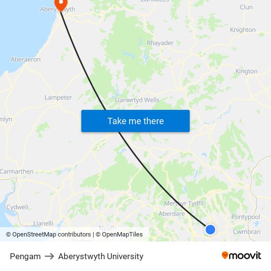 Pengam to Aberystwyth University map