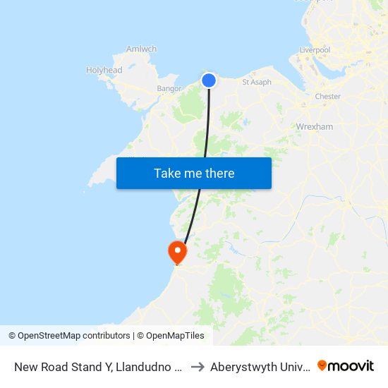 New Road Stand Y, Llandudno Junction to Aberystwyth University map