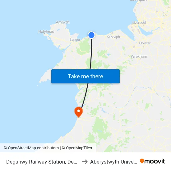 Deganwy Railway Station, Deganwy to Aberystwyth University map
