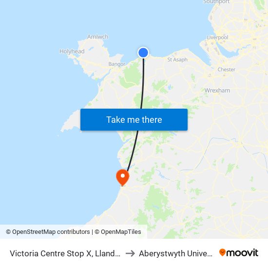 Victoria Centre Stop X, Llandudno to Aberystwyth University map