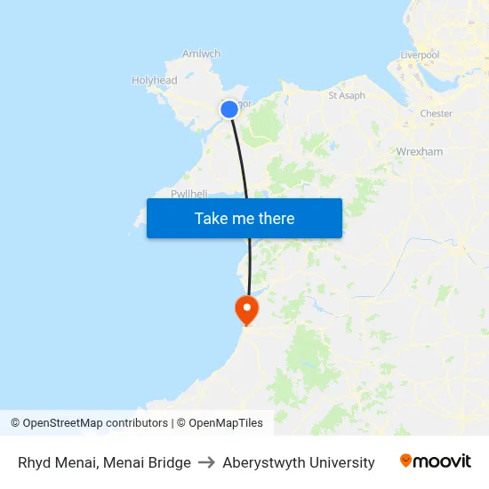 Rhyd Menai, Menai Bridge to Aberystwyth University map