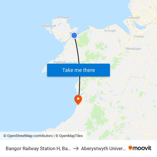 Bangor Railway Station H, Bangor to Aberystwyth University map