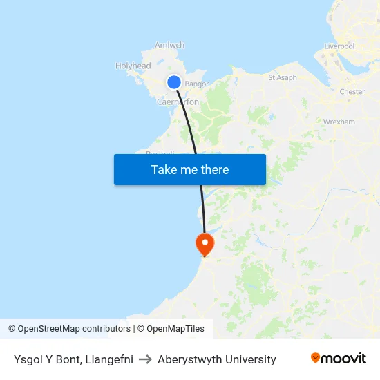 Ysgol Y Bont, Llangefni to Aberystwyth University map