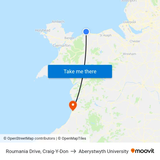 Roumania Drive, Craig-Y-Don to Aberystwyth University map