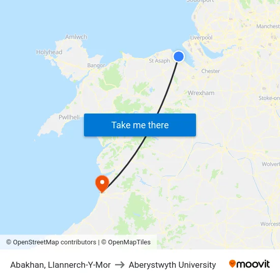 Abakhan, Llannerch-Y-Mor to Aberystwyth University map