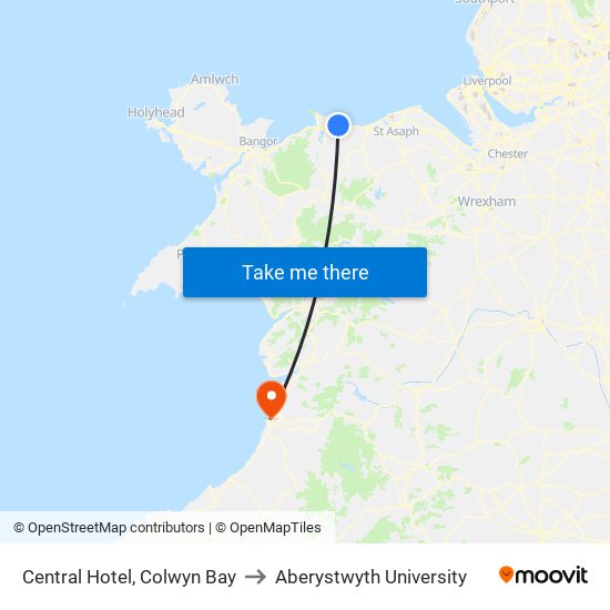 Central Hotel, Colwyn Bay to Aberystwyth University map