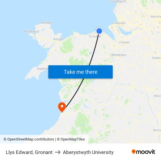 Llys Edward, Gronant to Aberystwyth University map