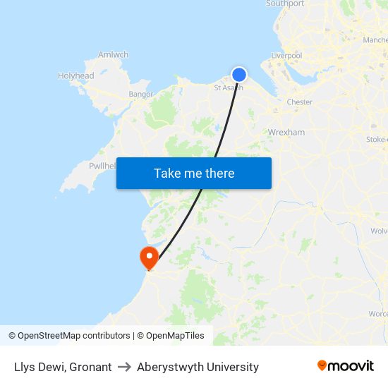 Llys Dewi, Gronant to Aberystwyth University map