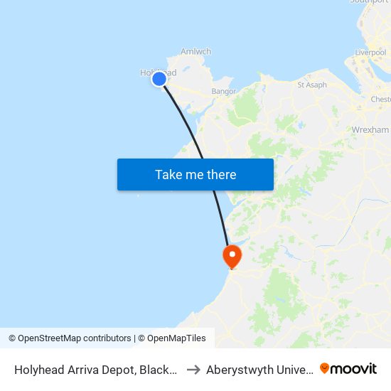 Holyhead Arriva Depot, Morawelon to Aberystwyth University map