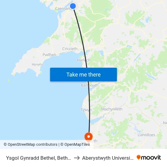 Ysgol Gynradd Bethel, Bethel to Aberystwyth University map