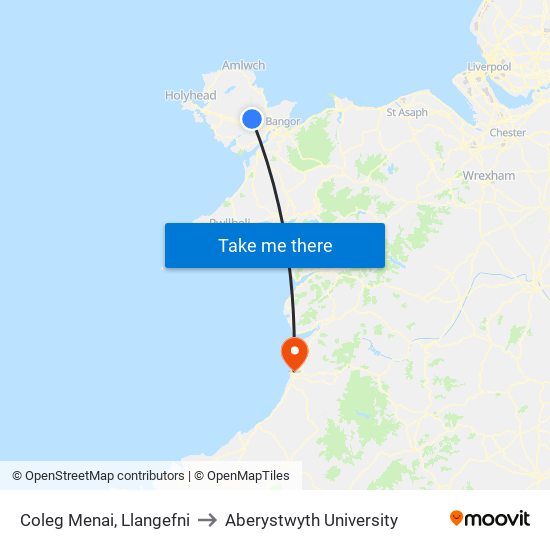 Coleg Menai, Llangefni to Aberystwyth University map