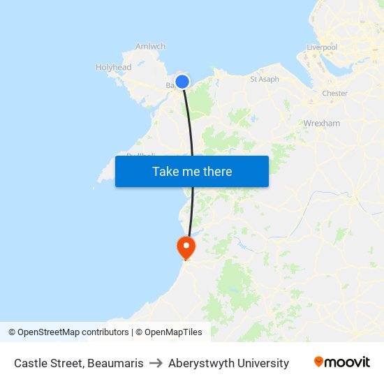 Castle Street, Beaumaris to Aberystwyth University map