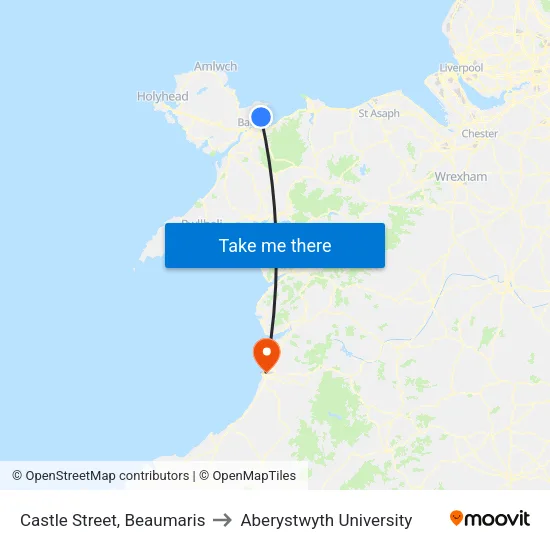 Castle Street, Beaumaris to Aberystwyth University map