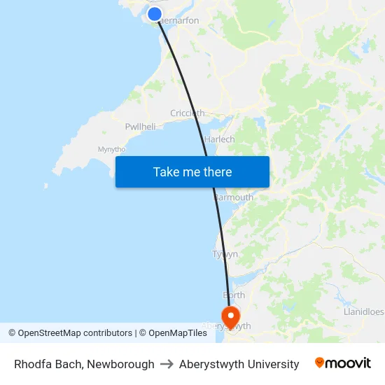 Rhodfa Bach, Newborough to Aberystwyth University map