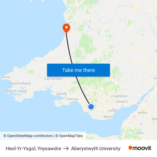 Heol-Yr-Ysgol, Ynysawdre to Aberystwyth University map