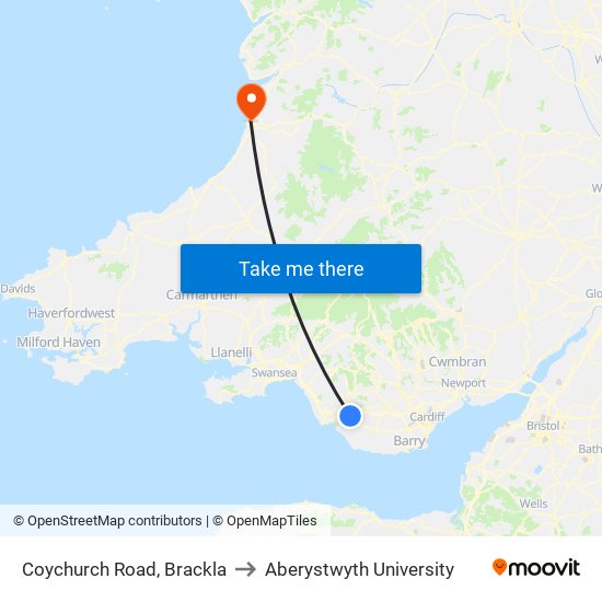Coychurch Road, Brackla to Aberystwyth University map