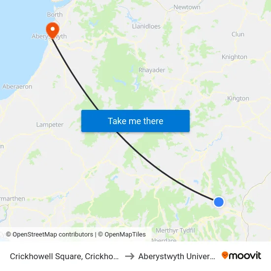 Crickhowell Square, Crickhowell to Aberystwyth University map