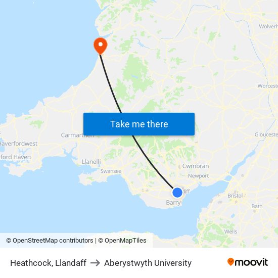 Heathcock, Llandaff to Aberystwyth University map