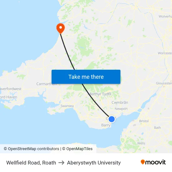 Wellfield Road, Roath to Aberystwyth University map