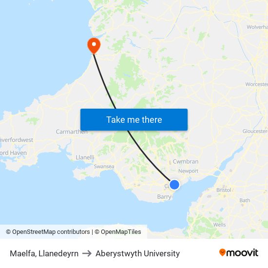 Maelfa, Llanedeyrn to Aberystwyth University map